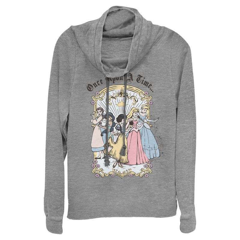 Juniors Womens Disney Princesses Classic Once Upon a Time Cowl Neck Sweatshirt, 1 of 5