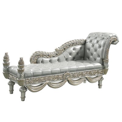 82" Beige Synthetic Leather Rococo Chaise Lounge with Champagne Finish