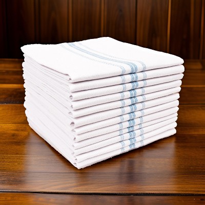 White Cotton Stripe Kitchen Towels Set of 12