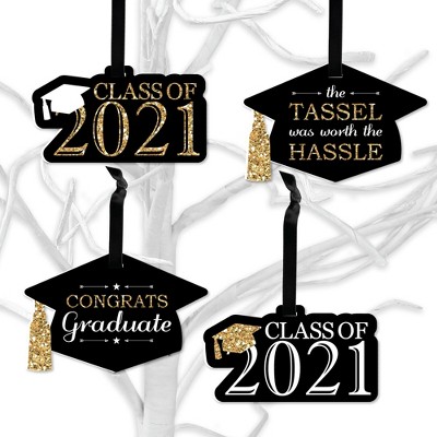 Big Dot of Happiness Tassel Worth The Hassle - Gold - 2021 Graduation Decorations - Tree Ornaments - Set of 12