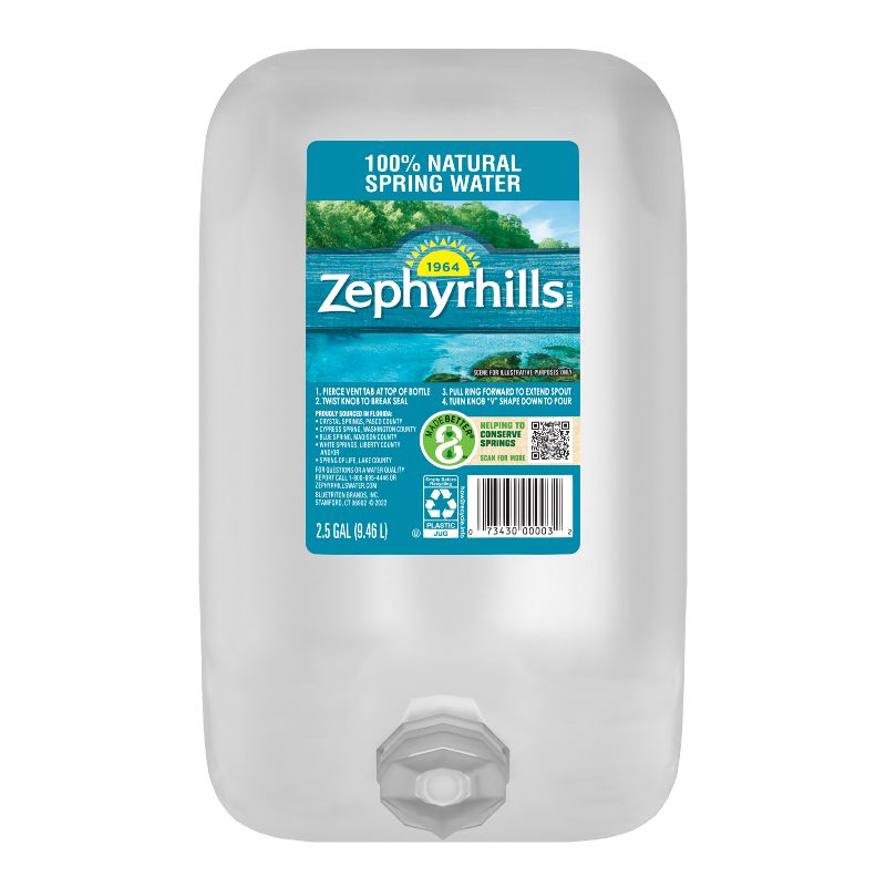 Zephyrhills Brand 100% Natural Spring Water - 2.5 gal (320 fl oz) Jug, 1 of 9