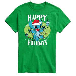 Men's - Lilo and Stitch - Happy Holidays Christmas Short Sleeve Graphic T-Shirt - 1 of 4
