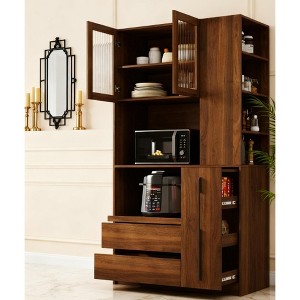 TIRAMISUBEST 71" Multifunctional Decorative storage cabinets Wood Display Cabinet with Multi-Tier Pull-Out Shelves Wooden Pantry Storage - 1 of 4