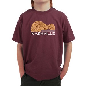 LA Pop Art Nashville Guitar - Boy's Word Art T-Shirt - 1 of 4