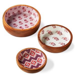 tag Jasmine Wood & Enamel Bowl, Set of 3 - 1 of 2