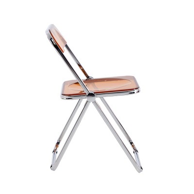 Folding Chair Steel Frame Clear Plastic Seat Lightweight Space-Saving Design for Home Office -3irtyhousy