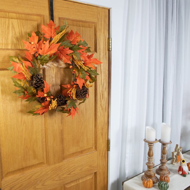 Northlight Leaves, Pinecones and Berries Artificial Fall Harvest Wreath, 24-Inch, Unlit, 2 of 7