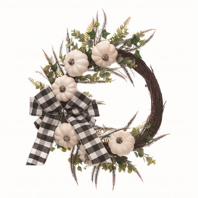 Transpac Floral Multicolor Harvest Buffalo Pumpkin Wreath