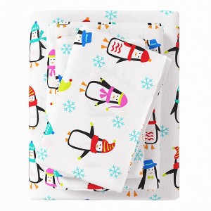 100% Cotton Christmas Flannel Sheet Set - Great Bay Home (Queen, Penguins) - 1 of 4