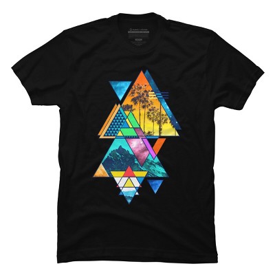Men's Design By Humans Retro Summer Beach And Mountain Geometric Triangles Collages By Limhengs T-Shirt
