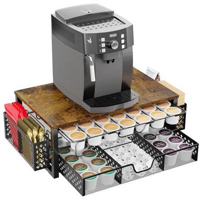Simple Trending Coffee Pod Holder for K Cups, with 2 Tier Sliding Storage Drawer and Coffee Accessories Holder, Black