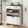 Freestanding Shoe Storage Cabinet with 2 Flip Doors & Drawer ¨C Narrow Wooden Shoe Rack Organizer for Entryway, Hallway, Living Room - 3 of 4