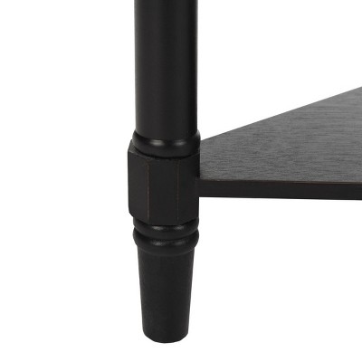 Bamboo-Inspired Triangular Pine Wood Corner Console with Drawer - Black