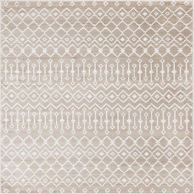 Beige 8' Square Trellis Synthetic Area Rug for Easy Care