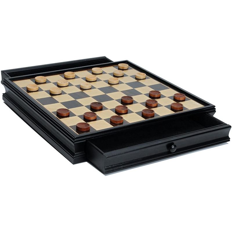 WE Games Medieval Chess & Checkers Game Set - Pewter Chessmen & Black Stained Wood Board with Storage Drawers 15 in., 3 of 6