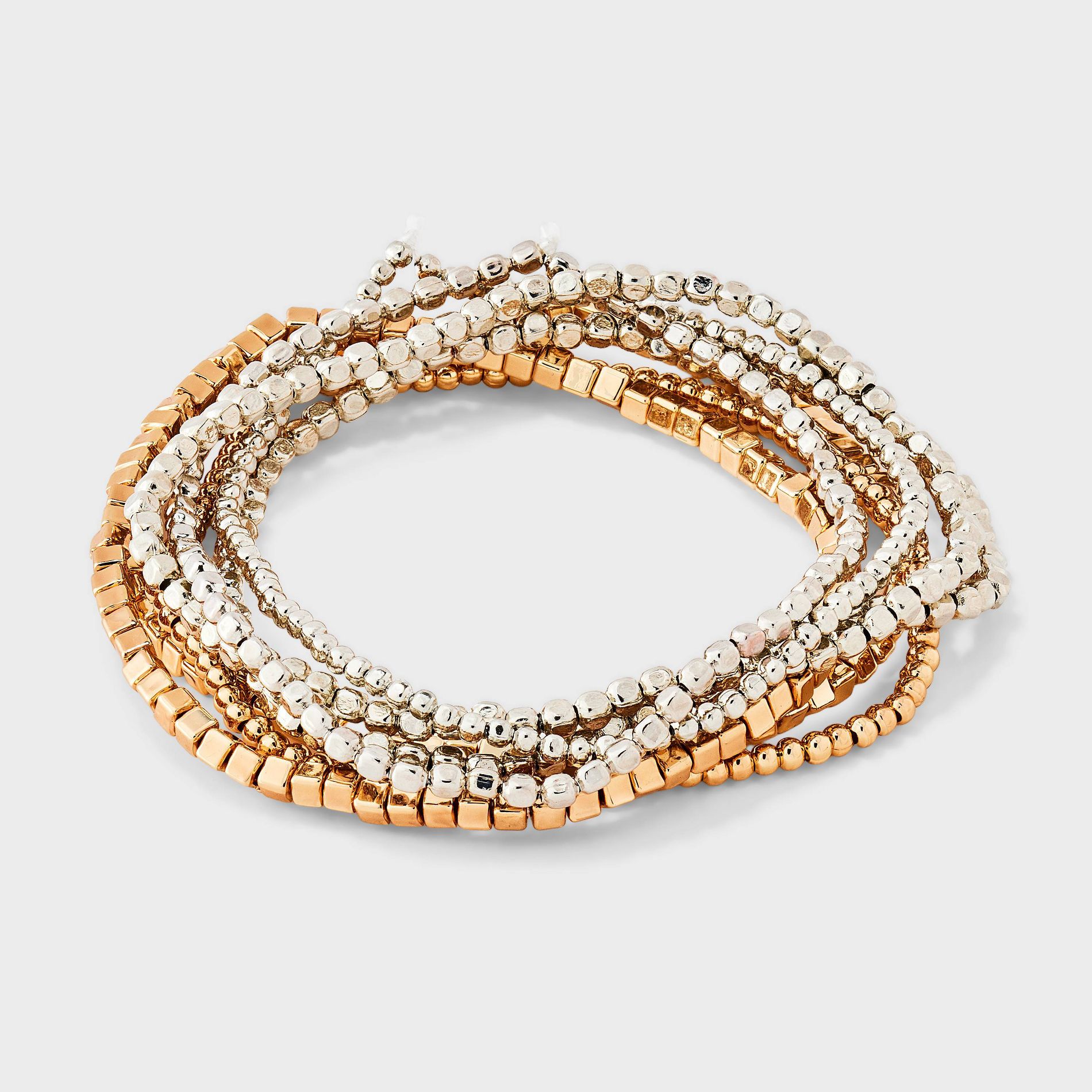 Mini Beaded Stretch Bracelet Set 7pc - A New Day™ Gold/Silver