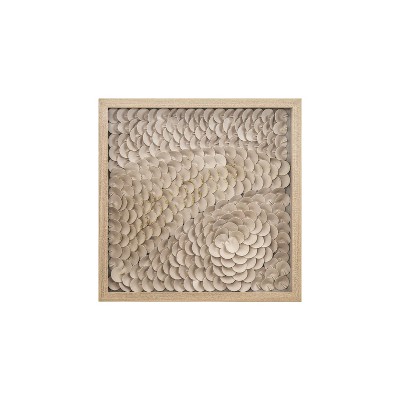Beige and Gold Leather Petal 3D Wall Art in Light Wood Frame
