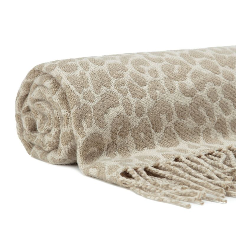Chanasya Leopard Acrylic Throw Blanket With Tassels, 5 of 8