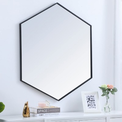 Contemporary Black Metal Frame Hexagon Mirror 41"