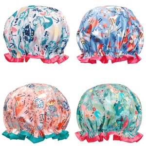 Wrapables Stylish Double Layer Waterproof Shower Caps (Set of 4) - 1 of 4