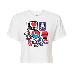Women's - Peanuts - I Heart Snoopy Patches Cropped Graphic T-Shirt - 1 of 4