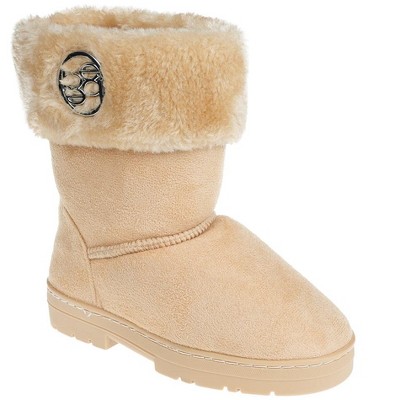 bebe Girl's Trendy Winter Boots for Little Girls, Kid's Boots with Chic Metallic Medallion