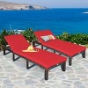 Tangkula 2-Piece Outdoor Rattan Chaise Lounge Chair Adjustable Backrest Recliner with Red Cushions - 3 of 4