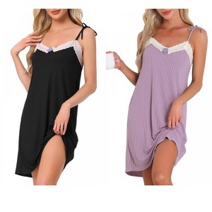 INSPIRE CHIC Women Nightgown Sleeveless Lace Trim Breathable Thigh Length Soft Sleepdress - 1 of 4
