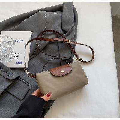 Paaaawaters Mini Square Nylon Crossbody Bag with Brown Flap and Adjustable Strap Khaki