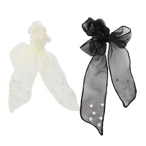 Unique Bargains Women's Fashion Faux Pearl Bow Hair Hair Ties 2Pcs - 1 of 4