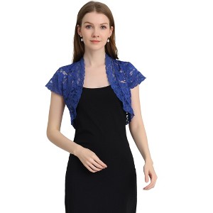 INSPIRE CHIC Women's Elegant Short Sleeve Sheer Floral Lace Shrug - 1 of 4