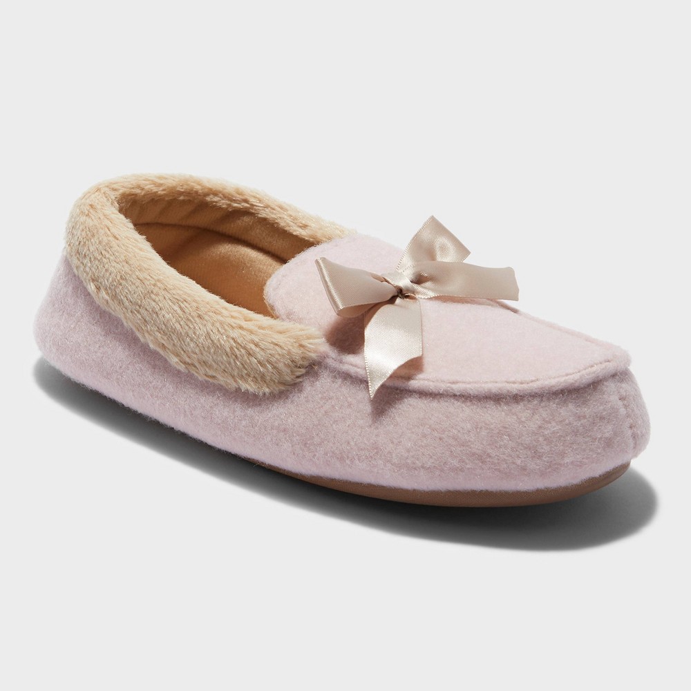 dluxe by dearfoams Girls' Madison Moccasin Slippers - Pink 7-8