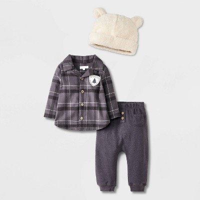 Grayson Mini Baby Boys' Flannel Set with Hat - Black