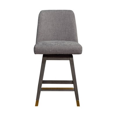 Gray Oak Wood Swivel Counter Stool with Mocha Fabric