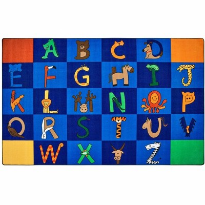 Carpets for Kids A to Z Animals Learning Rug, Rectangle Blue 8'4"X13'4"