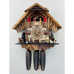 Eight Day Musical Cuckoo Clock Cottage with Beer Drinker 14 Inch Height and Moving Waterwheel By River City Clocks - 1 of 4