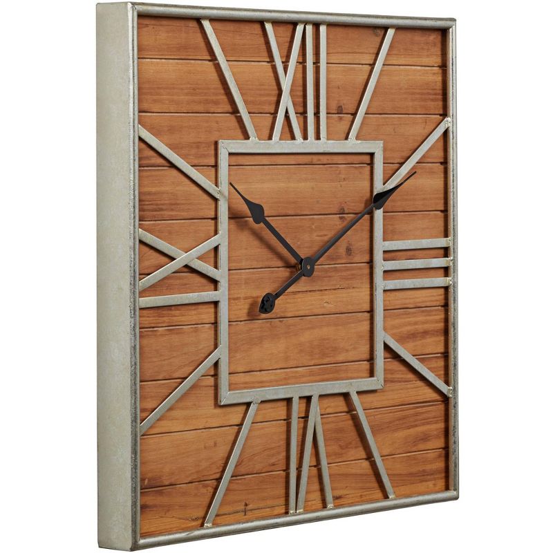 Dahlia Studios Caser Silver Metal and Brown Wood 23 1/2" Square Wall Clock, 4 of 5