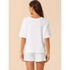 cheibear Women's Lounge Outfits Casual Round Neck Shorts Sleeves Ribbed Tops with Shorts Pajama Sets - 3 of 4