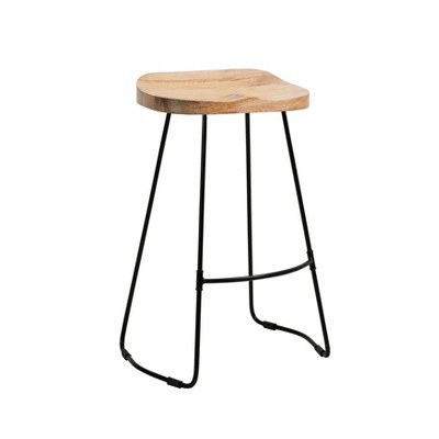 MH London Perrin  27" Saddle Seat Solid Wood and Metal Counter Stool
