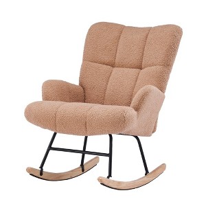 FERPIT Upholstered Wingback Accent Chair & Rocking Chair with Rubberwood Legs & Rockers - 1 of 4