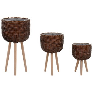 vidaXL Planter 3 pcs Wicker with PE Lining - 1 of 4