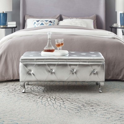 Velvet Upholstered Tufted Button Storage Bench With Crystal Buttons,Velvet Entryway Bench Living Room Padded Seat,Bed Bench-Cuddlewood
