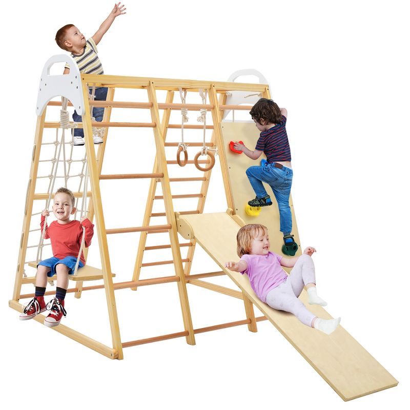 Costway 8-in-1 Jungle Gym Playset, Wooden Climber Play Set with Monkey Bars Colorful/Natural, 1 of 11