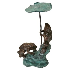 Design Toscano Lily Pad Umbrella Frogs Solid Cast Bronze Garden Statue - 1 of 4