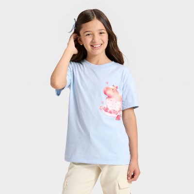 Girls' Short Sleeve Oversized Capybara Graphic T-Shirt - Cat & Jack™ Light Blue