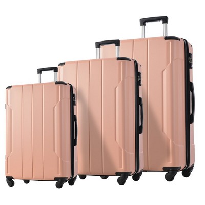 Luggage Sets, 3pcs ABS Hardside Light Suitcase, Expandable Suitcase w/Spinner Wheels Collision-Protection Angle TSA Lock Carry On 20"+24''+28" pink