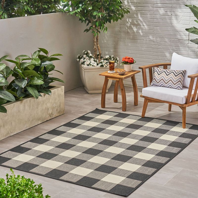 Crossroads Check Outdoor Rug Black/Ivory - Christopher Knight Home, 4 of 7