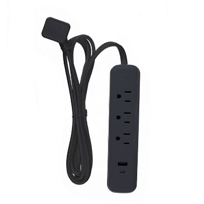 Globe Electric 6' 3 Outlet Extension Cord Black: Indoor 6 ft Electrical Cord, 16 AWG, ETL Listed, 15 Amps