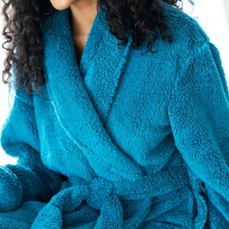 Women's Fuzzy Plush Fleece Robe, Warm Soft Bathrobe for Her, 6 of 9