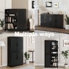 2-Piece Modern Minimalist Wicker Door Wood Grain Edge Cabinet, Multifunctional Storage with 3 Layers of Shelves - 3 of 4